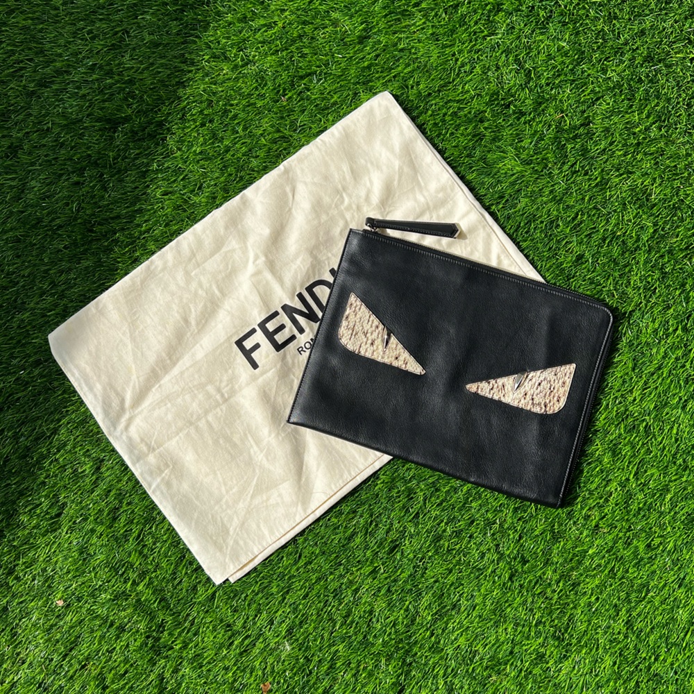 Fendi black leather pouch with python eyes